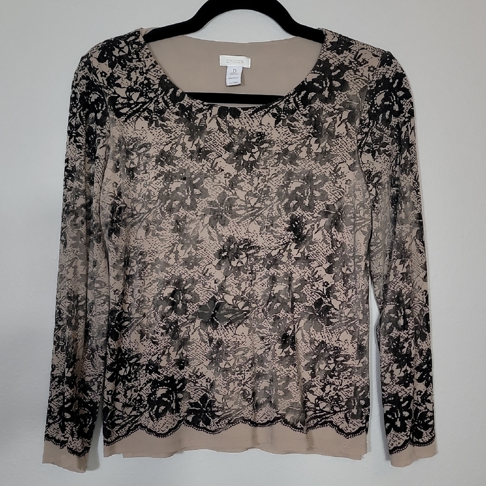 Y2K Chicos Women Floral Burnout Top Size M Whimsigoth Mesh Dark Romantic Velvet
